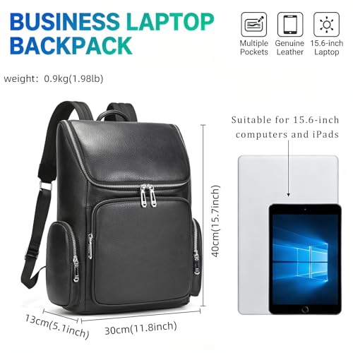 Laptop Leather Travel Backpack For Men Carry On Back Pack For Business Work computer Backpacks Fit 15.6" Laptop - color: Bb-71 Black