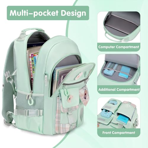 ACESAK Backpack for Girls - Bookbag Backpacks Schoolbag for Girls Kids Teen Women Casual Travel Daypacks - School Bag Elementary Middle School College Cute Backpack with Lunch Box (Green) - color: Green