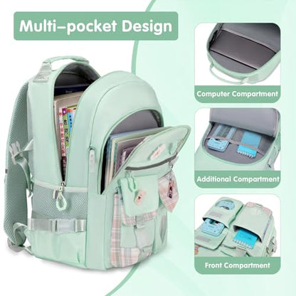ACESAK Backpack for Girls - Bookbag Backpacks Schoolbag for Girls Kids Teen Women Casual Travel Daypacks - School Bag Elementary Middle School College Cute Backpack with Lunch Box (Green) - color: Green