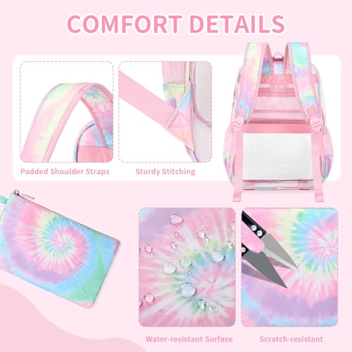 MUSEVOS Clear Backpack for School, Heavy Duty PVC Transparent Bookbag for Girls Stadium Approved See Through Backpack, Pink Tie-Dye - color: Pink Tie-dye