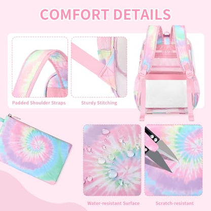 MUSEVOS Clear Backpack for School, Heavy Duty PVC Transparent Bookbag for Girls Stadium Approved See Through Backpack, Pink Tie-Dye - color: Pink Tie-dye