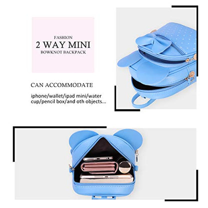 KL928 Girls Mini Backpack Bowknot Polka Dot Cute Small Daypacks Convertible Shoulder Bag Purse for Women - color: L.blue