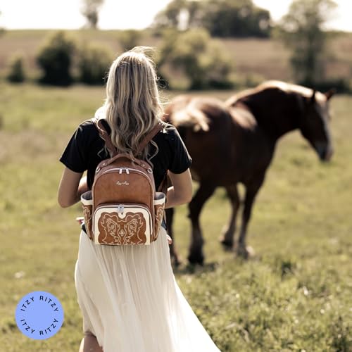 Itzy Ritzy Mini Diaper Bag Backpack – Chic, Compact Mini Plus Backpack with Changing Pad, 10 Pockets (6 Internal, 4 External), Grab-Top Handle & Rubber Feet (Saddle) - color: Saddle