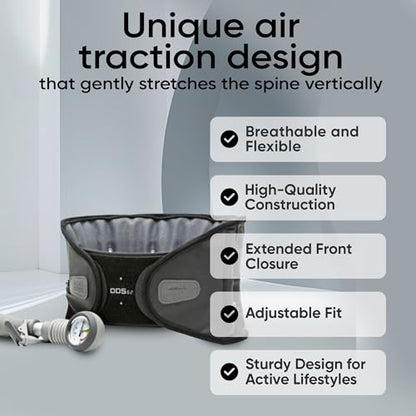 DDS, Inc. G2 Lumbar Decompression Belt, Pneumatic Air Decompression Back Brace for Men and Women, Lower Back Stability for Work, Home, Driving, Lifting, and Daily Wear for All Activity –Small - size: Small (Pack of 1)