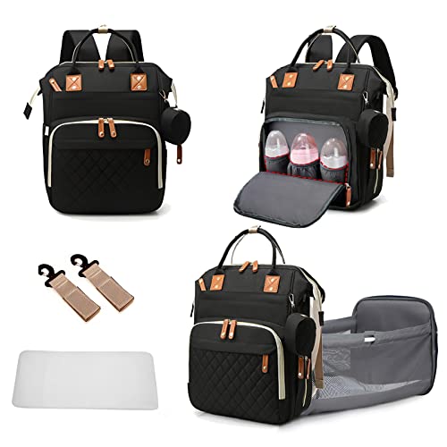 GurZinn Diaper Bag Backpack with Changing Station Portable 3 in 1 Multifunction Backpack Travel mommy bag Stroller Black - color: Black