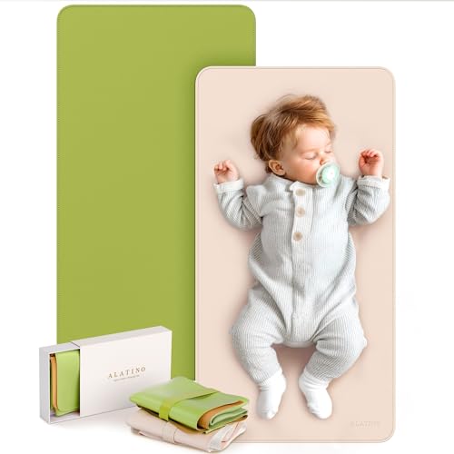 Vegan Leather Portable Changing Pad 2 Pack – Large 30"x17" Waterproof Travel Diaper Mat, Wipe-Clean & Foldable Changing Mat for Babies & Toddlers, Perfect Newborn Baby Shower Gifts (Beige & MossGreen) - color: Beige & Moss Green