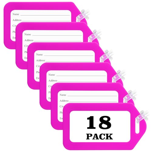 18 Pack Luggage Tag Bright Luggage Tags for Suitcases Bag Tags Name Tags for Kids Travel Accessories Must Haves by Sodsay (Pink) - color: Pink