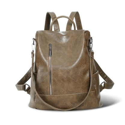 Women Backpack Purse PU Leather Anti-theft Casual Shoulder Bag Fashion Ladies Satchel Bags - color: Smoky Gray, size: Medium