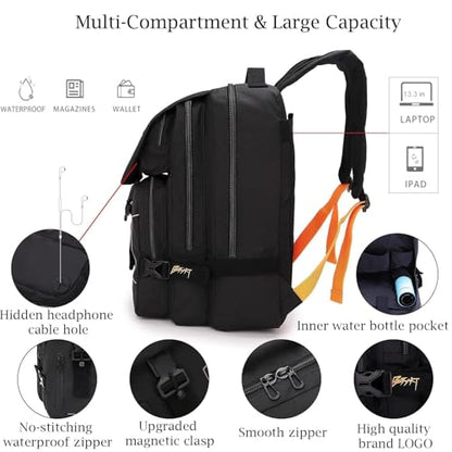 BESMART Hiking Outdoor Travel Backpack with Design, Water-Resistant Laptop Daypack Book Bag with Multi-Layer for Men & Woman (Black) - color: Black
