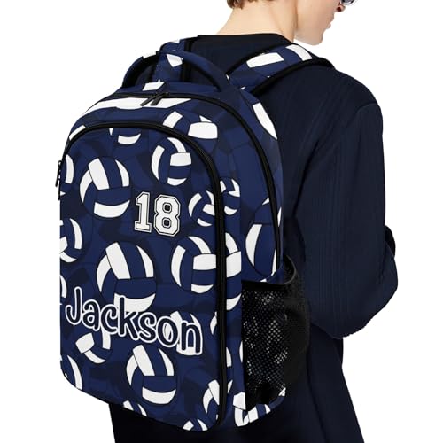 Navy Blue Volleyball Pattern Casual Backpack Daypack Bookbag Laptop Bag Custom Shoulders Backpacks for Gifts - color: Navy Blue Volleyball Pattern