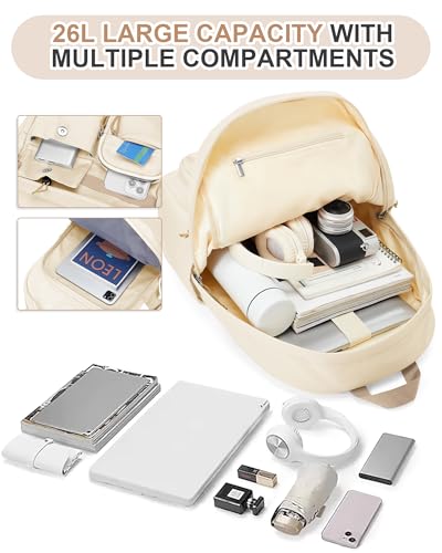 Aesthetic School Backpack for Women Men College Backpack With Lots Of Pockets Waterproof Travel Casual Daypack Cute Bookbag For Teens Girls Boys High School Bag(Beige) - color: B4-beige