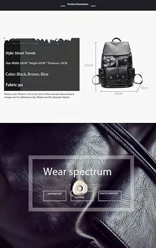 Unisex PU leather laptop bag work business bag hiking backpack leisure day bag university schoolbag (Large,Black 3) - color: Black 3
