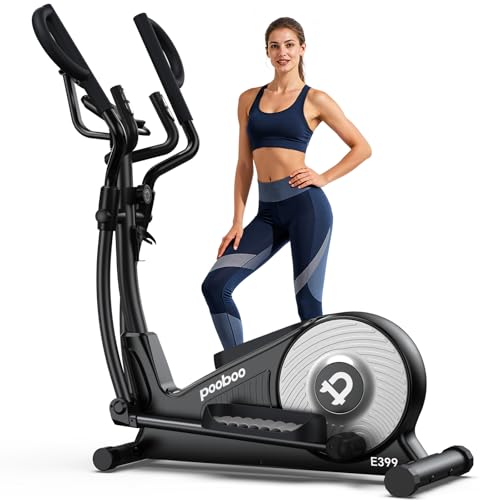 pooboo Elliptical Machine, Elliptical Exercise Machine with 16-Level Resistance&Quiet Magnetic Driving System, Elliptical Machine for Home with LCD Monitor - color: 17IN-Stride Gray