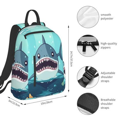 Cartoon shark floating in water Travel Backpack for Men & Women 14 inch Laptop Backpack Waterproof Work Back Pack - color: Cartoon Shark Floating in Water