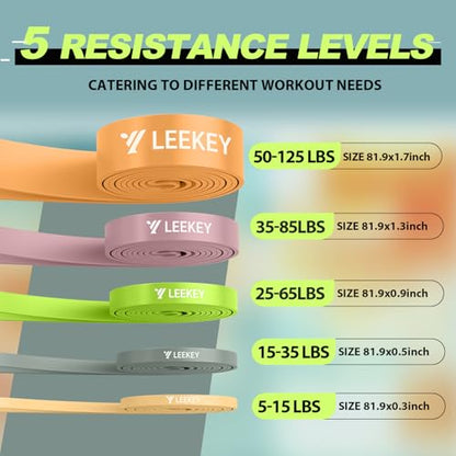 LEEKEY Pull Up Assistance Bands,5-125LB Resistance Bands with Grip、Door Anchor、Gym Bag - Exercise Bands for Full-Body Training, Fitness, Physical Therapy -USA Original Patent - style: 5-125LBS MORANDI
