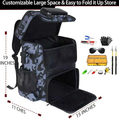 Fishing Backpack with Rod Holder, Large 50L Tackle Bag Water Resistant Tackle Backpack Heavy Duty Fishing Bag Gift for Men Woman - color: H: Camo Yellow