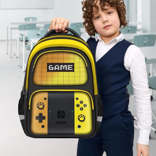 Kids Backpack For Boys，Gamer Boys Backpack For Children Teens Elementary Middle School, 17″ Students Bookbag - color: Backpack-sw-orange & Yellow