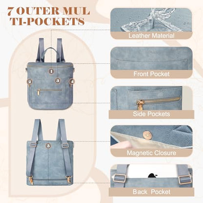 miss fong Diaper Bag Backpack Baby Diaper Bag, Large Leather Diaper Backpack with 16 Pockets Travel Diaper Bag with Diaper Changing Pad, Stroller Straps & 2 Insulated Pockets - color: Blue Fog