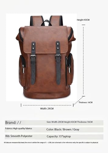 PU Leather Casual Backpack 15.6 Inches Travel College Work Business Laptop Backpack Multi-Pocket Schoolbag (Brown2) - color: Brown2