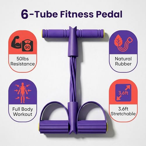 Pedal Resistance Bands with Handles, Multifunction Tension Rope for Arm, Leg, Waist and Shoulder Training - color: Purple