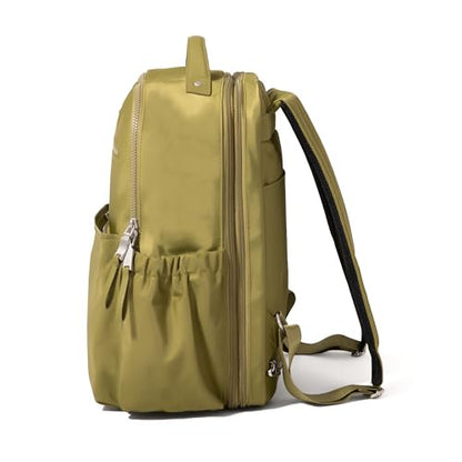 Baggallini Tribeca Expandable Laptop Backpack - 15"x11" Lightweight RFID Computer Bag for Work & Travel with Luggage Sleeve - color: Sage Twill