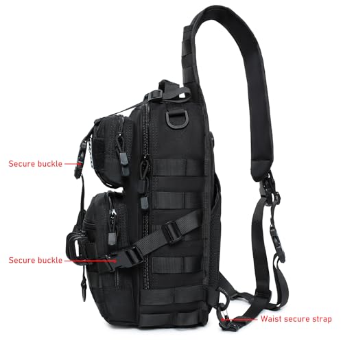 Tactical Sling Bag Backpack Military Rover Shoulder Sling Pack EDC Molle Range Bag Crossbody Chest Pack (Black) - color: Black