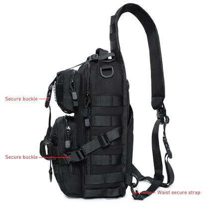 Tactical Sling Bag Backpack Military Rover Shoulder Sling Pack EDC Molle Range Bag Crossbody Chest Pack (Black) - color: Black