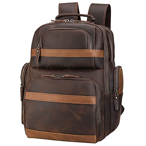 TIDING Men's Vintage Leather Backpack 15.6" Laptop Bag Large Capacity Business Travel Hiking Shoulder Daypacks - color: Dark Brown