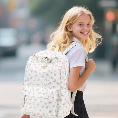 Bluboon School Backpack for Teen Girls Women Laptop Backpack College Bookbags Middle School Travel Work Commuter Back Pack - color: Pink Rose Flower Beige Base 312