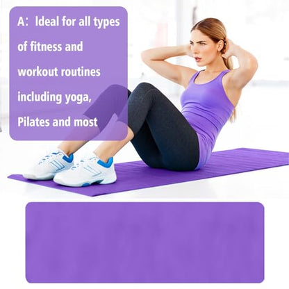 Non Slip Yoga Mat 1/5" Thick High Density Non Slip Anti-Tear Exercise Mat with Carrying Strap Hot Yoga Mat for Pilates, Workouts, Floor, Home Yoga, Stretching, Fitness, Gym - color: Purple