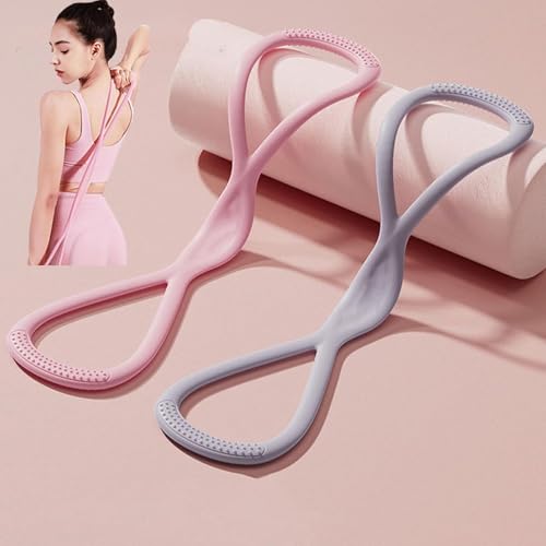 Resistance Bands with Handles,Figure 8 Resistance Band Elastic Fitness Bands Exercise Band for Home Yoga Gym Workout - color: Pink-15LB+Grey-25LB