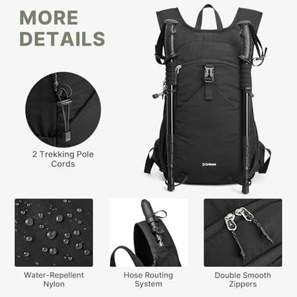 G4Free 20L Hiking Backpack with Waist Strap for Women Men, Lightweight Waterproof Daypack for Travel Camping Outdoor, Black - color: Black