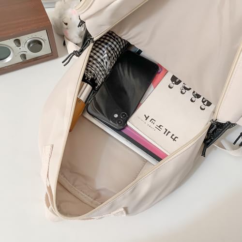 GAXOS Cute Aesthetic Backpack for School Girls Middle Student Bookbag - color: White