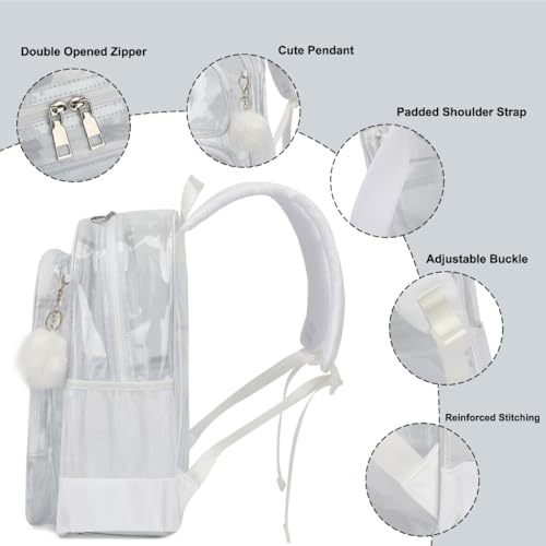 Heavy Duty Clear Backpack for Girls Boys Transparent School Bookbag Kids Durable PVC See Through Backpack-White - color: White