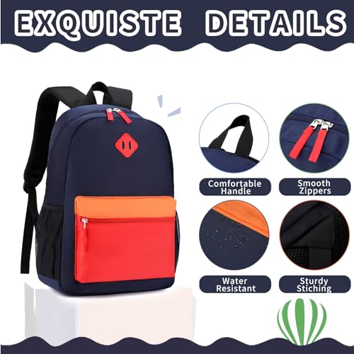 Backpack Set for Girls Boy Kids Backpack with Lunch Box for Elementary Primary Kindergarten School Bag (Navy Red Set, Large) - color: Navy Red