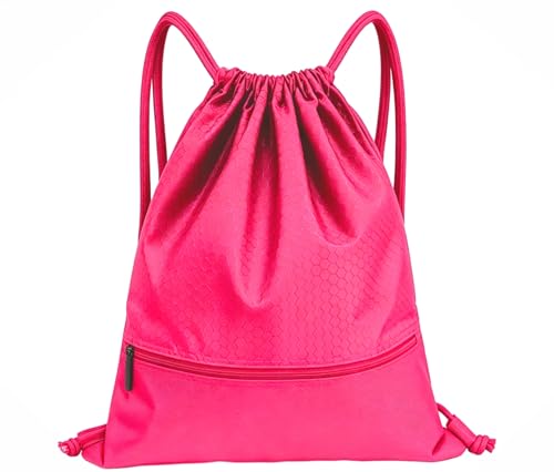 Sports Drawstring Backpack for Men, Waterproof Swim Gym Bag with Shoes Compartment for Women, Lightweight Pull String Sport Bag for Swim, Soccer, Pink&Large - color: Pink, size: Large