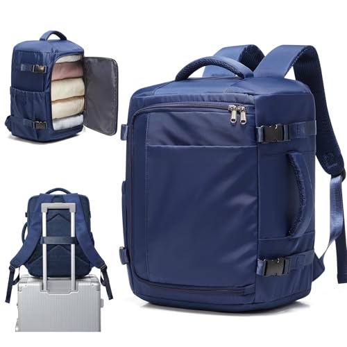 suwasp Travel Backpack for Women Men, Ryanair Backpack 40x30x20CM Airline Approved Personal Item Travel Bag, Carry On Backpack Fits 14 Inch Laptop, 180° Opening, Fits Flight Underseat, Navy Blue - color: Navy Blue