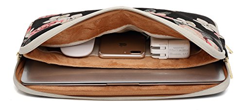 KAYOND Black Rose Patten Canvas Water-Resistant 13.3 Inch Laptop Sleeve - size: 13-13.3Inch