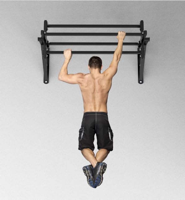 BESTHLS Wall Mounted Pull Up Bar and Dip Station, Heavy Duty Wall Mount Pull-up Chin Up Bar Multifunctional Home Gym Workout Indoor Exercise Equipment Support to 440 Lbs - style: Advanced Wall Mounted Style