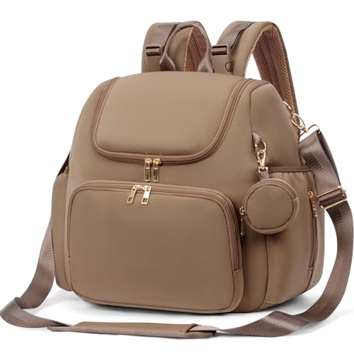 CEI-CEI Neoprene Diaper Bag Backpack Stylish Baby Maternity Bags Travel Tote for Mom with Insulated Pockets, Changing Pad, Stowable Shoulder Strap - color: Oat