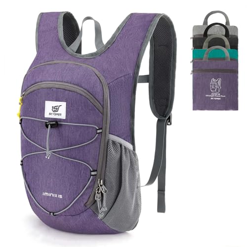 SKYSPER 15L/20L Foldable Hiking Backpack Lightweight Packable Travel Daypack with Chest Strap Small Folding Pack for Walking - color: Purple, size: 15l