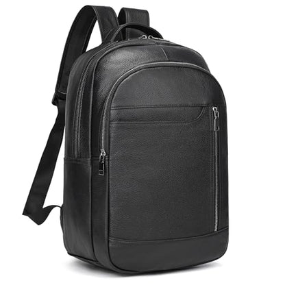 Laptop Leather Travel Backpack For Men Carry On Back Pack For Business Work computer Backpacks Fit 15.6" Laptop - color: Bb-16 Black