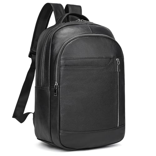Laptop Leather Travel Backpack For Men Carry On Back Pack For Business Work computer Backpacks Fit 15.6" Laptop - color: Bb-16 Black