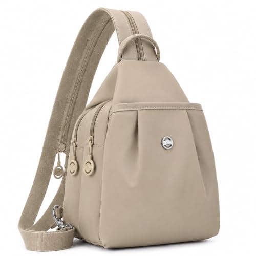 Sling Backpack for Women, Water-Resistant Crossbody Chest Bag for Travel, Work, Gym, Students & Daily Use - color: Shallow Khaki