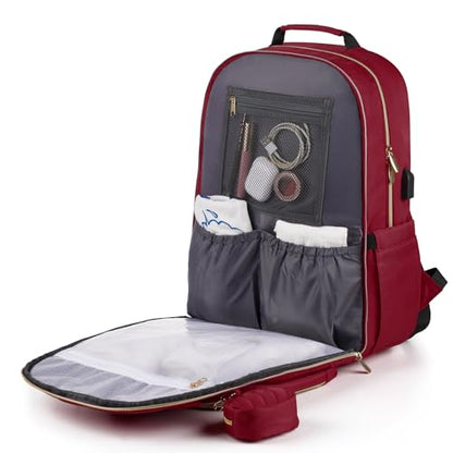 MOMUVO Diaper Backpack for Women Large Capacity with Insulated Pockets Diaper Bags For Baby,Burgundy - color: Burgundy