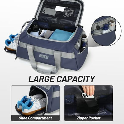 MIER Gym Bag for Men Large Duffel Backpack with Shoe Compartment, 60L Convertible Duffle Bags Weekender Overnight Bag for Gym Sports Travel, Blue - color: Blue