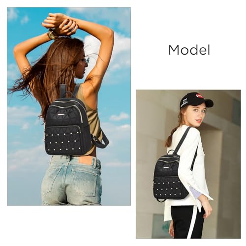 I IHAYNER Mini Backpack for Women Nylon Travel Purse Small Anti Theft Shoulder Bag Casual Lighweight Daypack With Rivets for Ladies Khaki