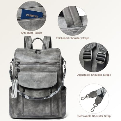 Shrrie Laptop Backpack for Women 15.6 inch,Travel Leather Backpack Purse Nurse Teacher Carry on Backpack Computer Bag,Professional Water-Resistant College Business Work Casual Daypack,Deep Gray - color: Two-toned Deep Gray