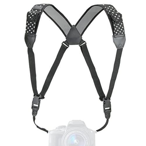 USA Gear DSLR Camera Strap Chest Harness with Quick Release Buckles, Polka Dot Neoprene Pattern and Accessory Pockets - Compatible with Canon, Nikon, Sony Point and Shoot and Mirrorless Cameras - color: Polka Dot