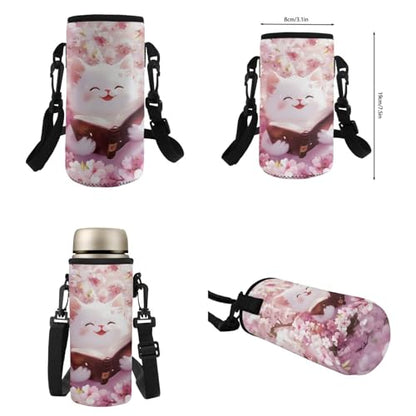 Flashideas Cherry Blossom Cat Backpack for School Girls Backpack with Lunch Box 32 oz Water Bottle and Water Bottle Holder 4Pcs Set 17" Bookbag with Compartments Sturdy School Bag for Kids Elementary - color: Cherry Blossom Cat